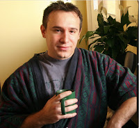 Bram good naturedly posed in stereotypical blogger garb ...