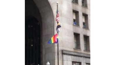 Snarled equality flag at City County Building. Photo WPXI