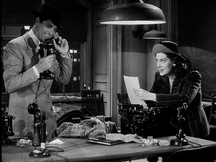 Cary Grant and Rosalind Russell in the classic newspaper comedy, "His Girl Friday"