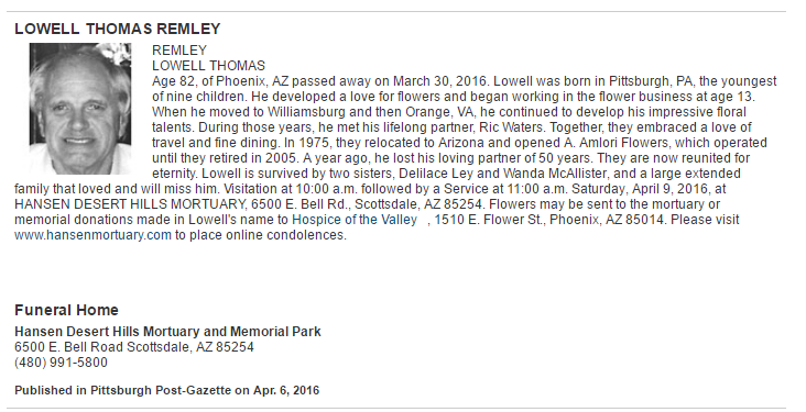Lowell Remley Obituary