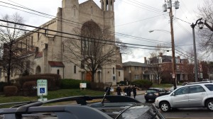 The front of the church.