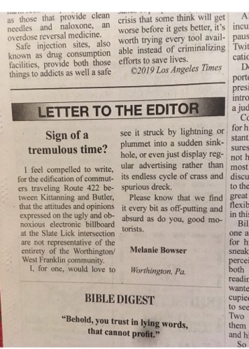 Kittaning Leader Times Letter to the Editor