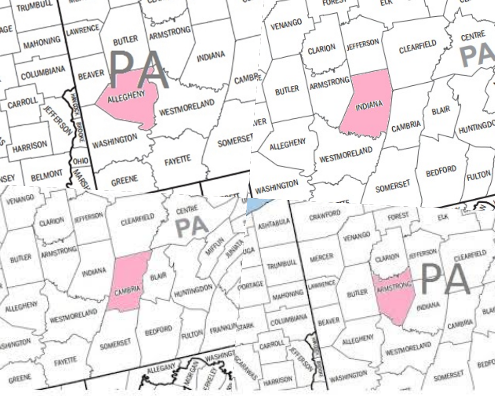 Armstrong Allegheny Cambria Indiana counties