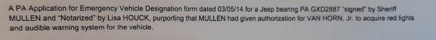 Gary Van Horn Affidavit of Charges Related to Impersonating an Allegheny County Sheriff