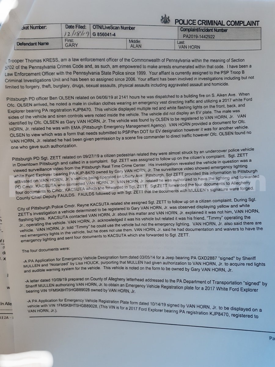 Gary Van Horn arrest affidavit