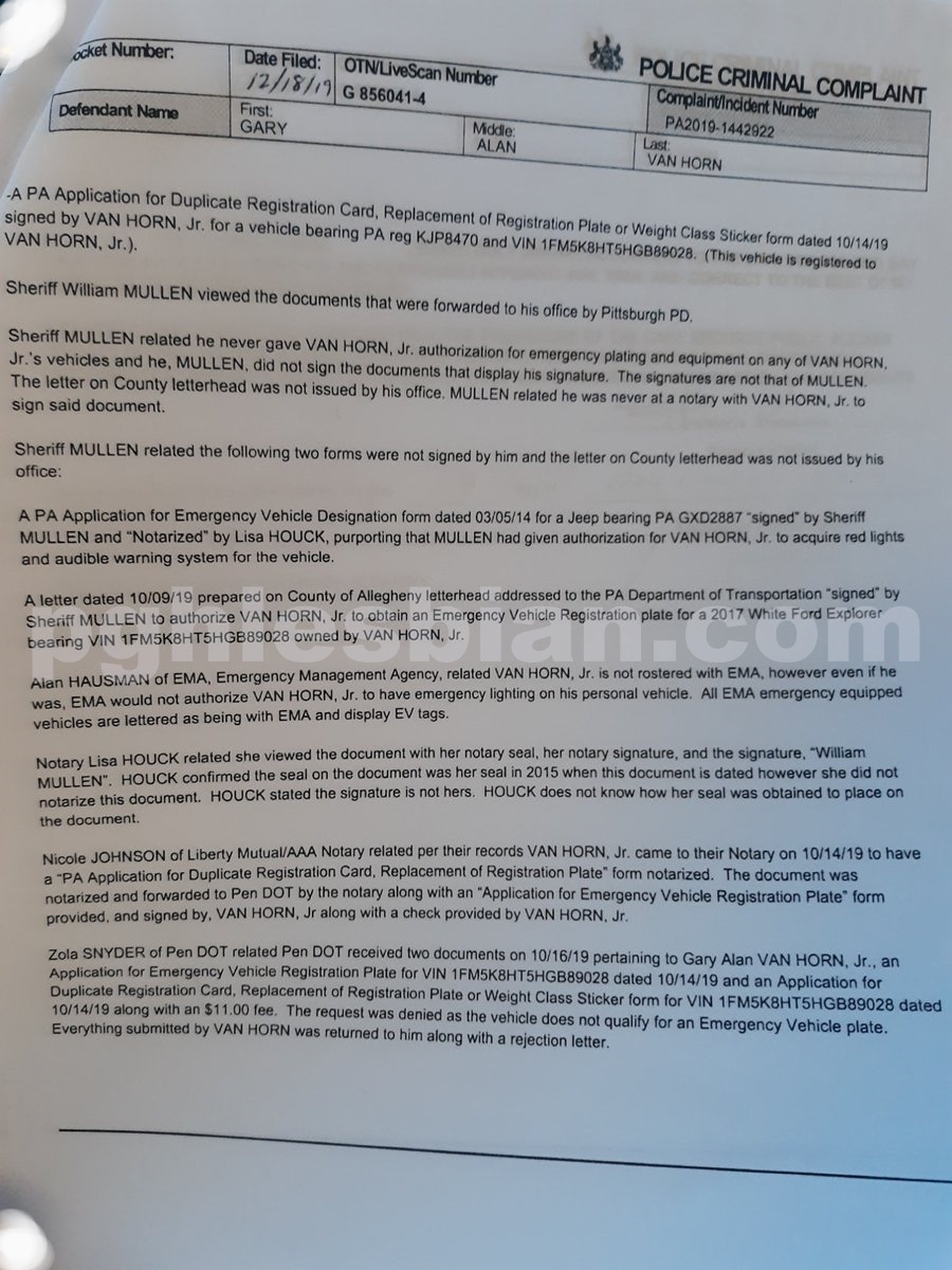 Gary Van Horn arrest affidavit