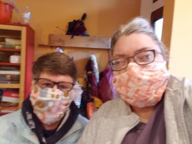 Sue and Laura in Face Masks
