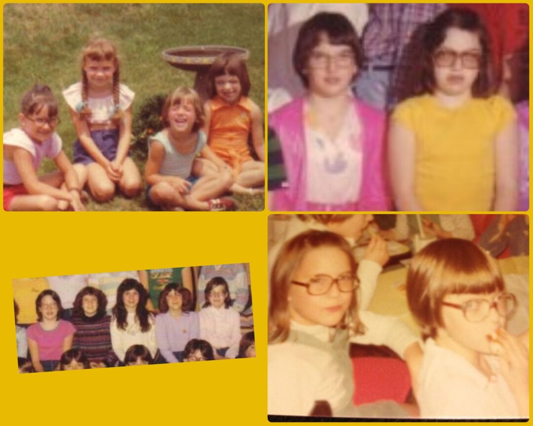 Collage of four images of girls in tthe 1970s